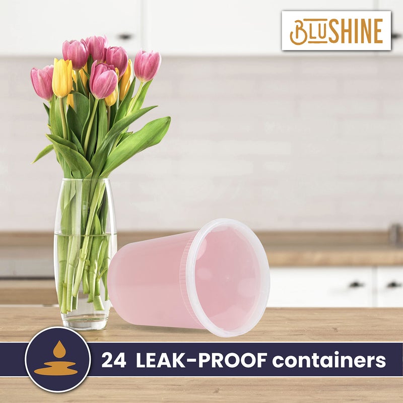 BluShine [24 Sets] 32 oz. Plastic Deli Food Storage Containers with Airtight Leak Proof Lids - Reusable - Microwave, Fridge, and Freezer Safe - Image 4